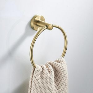 Okrągły wieszak łazienkowy na ręcznik szczotkowane złoto